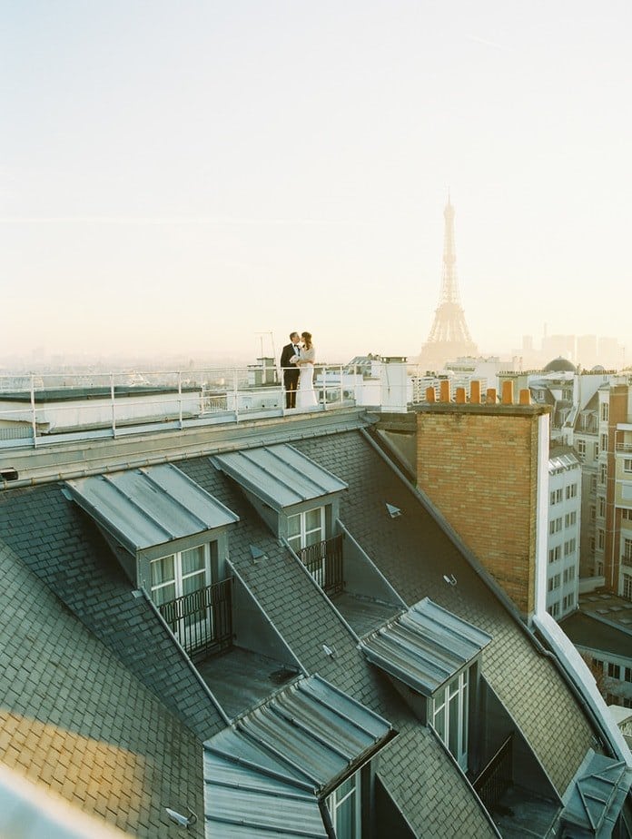first look wedding On THE rooftop Of THE four seasons in paris