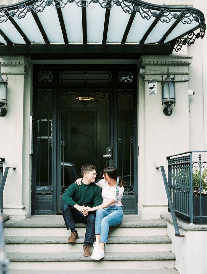 nyc engagement photos on a stoop