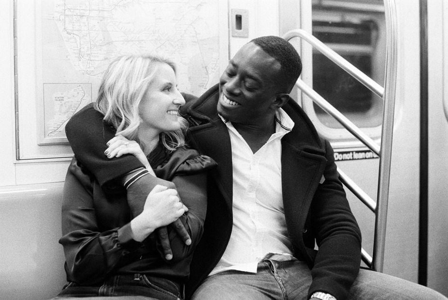 engagement photos in nyc in the subway