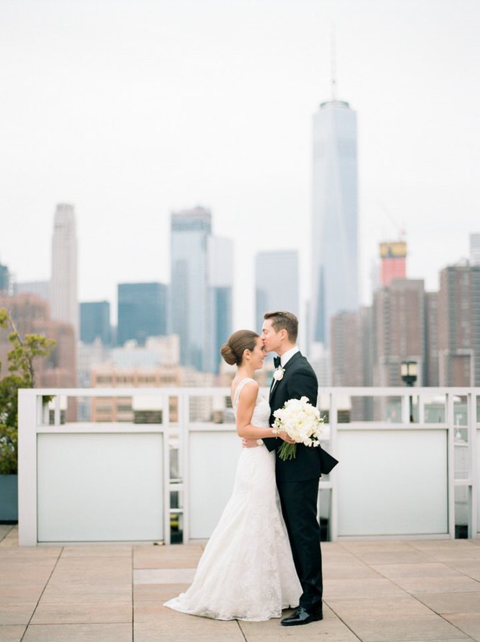 bride and groom portraits on the rooftop at tribeca rooftop