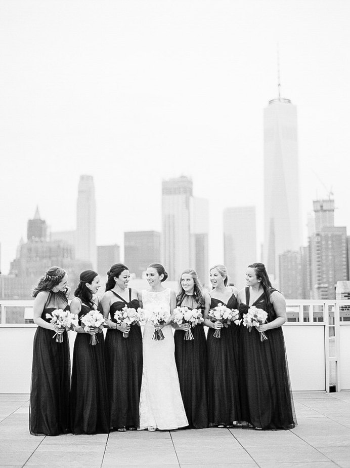 wedding party on the roof at tribeca rooftop wedding