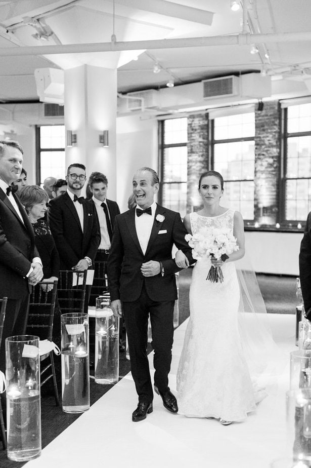 bride and her father walking down the aisle at tribeca 360