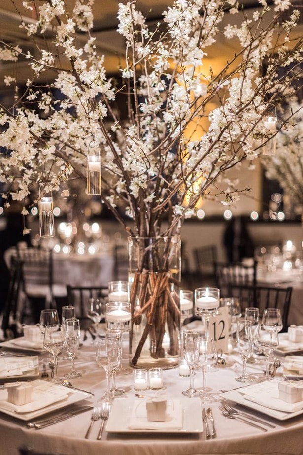 cherry blossom reception details at tribeca rooftop